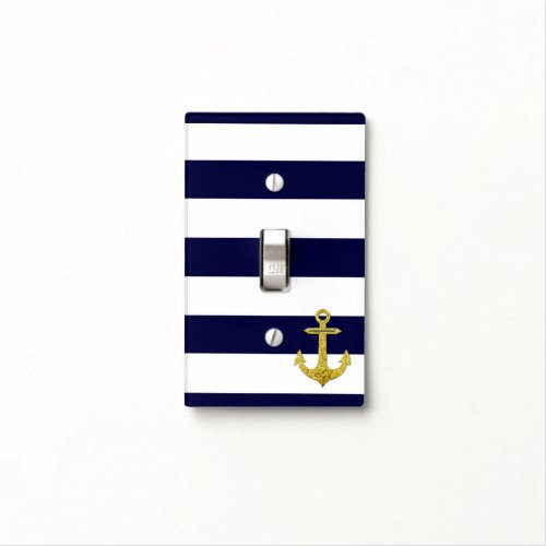 Gold anchor nautical stripes  light switch cover