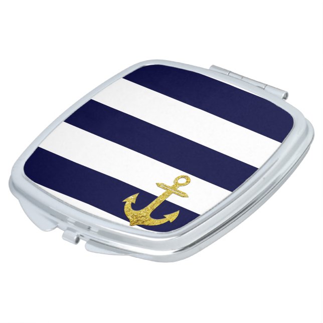 Gold anchor nautical stripes mirror for makeup (Turned)