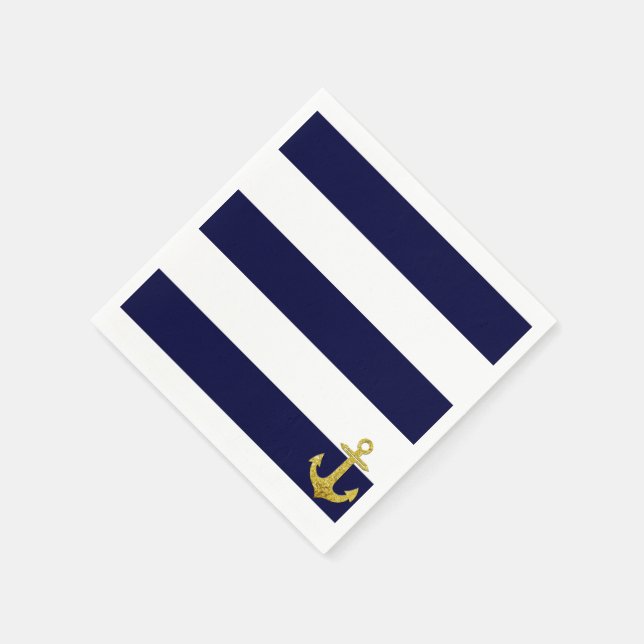 Gold anchor nautical stripes paper napkins (Corner)