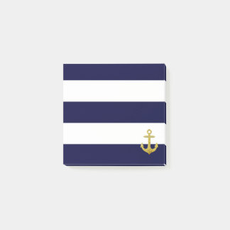 Gold anchor nautical stripes post-it notes