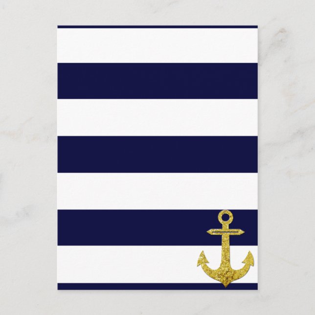Gold anchor nautical stripes postcard (Front)