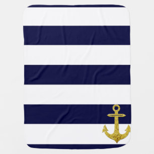 Gold anchor nautical stripes receiving blanket