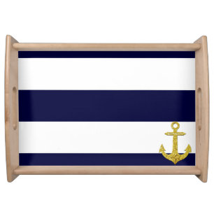 Gold anchor nautical stripes serving tray