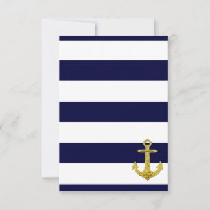 Gold anchor nautical stripes thank you card
