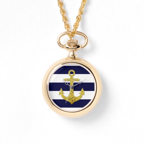 Gold anchor nautical stripes watch