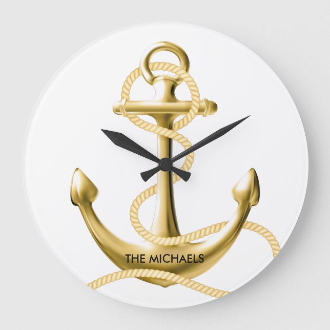 Gold anchor nautical wall clock Personalized (Front)