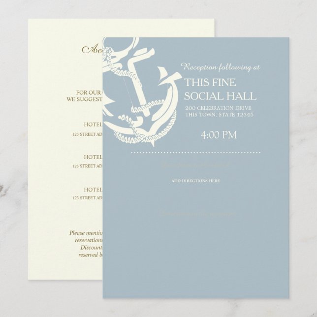 Gold Anchor Nautical Wedding Accommodations Invitation (Front/Back)