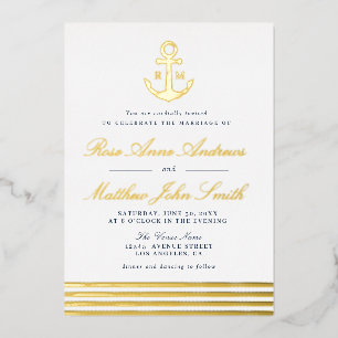 gold anchor nautical wedding invitation foil invitation