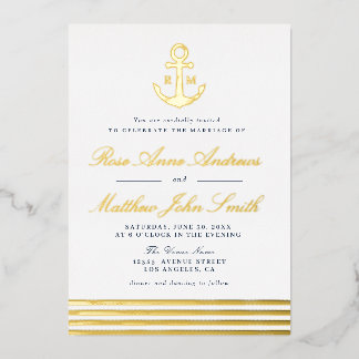 gold anchor nautical wedding invitation foil invitation