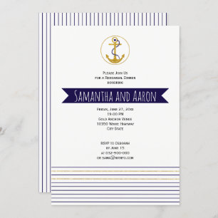 Gold anchor nautical wedding rehearsal dinner invitation