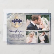 Gold Anchor Nautical Wedding Thank You Photo Card