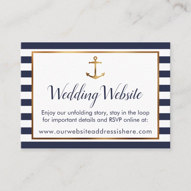 Gold Anchor Navy and White Stripes Detail Cards (Front)