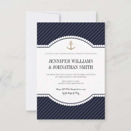 Gold anchor navy rehearsal dinner invitations