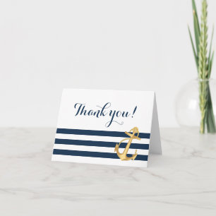 Gold Anchor Navy Stripes Nautical Thank You