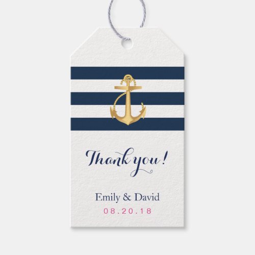 Gold Anchor Navy Stripes Nautical Wedding Favor Gift Tags