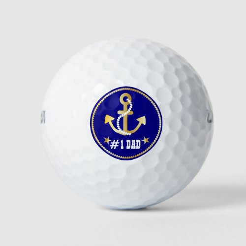 Gold Anchor Number 1 Dad Nautical Fathers Day Golf Balls