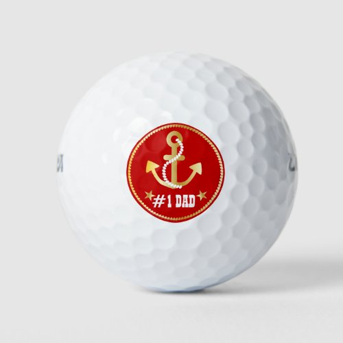 Gold Anchor Number 1 Dad Nautical Fathers Day Golf Balls