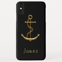 Gold anchor on black nautical name iPhone XS max case