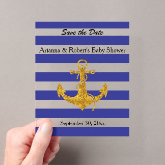 Gold Anchor on Blue Stripes Custom Save the Date