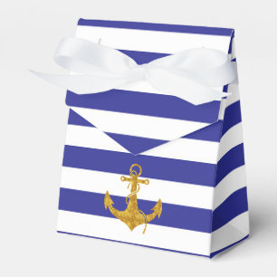 Gold Anchor on Blue Stripes Favor Boxes