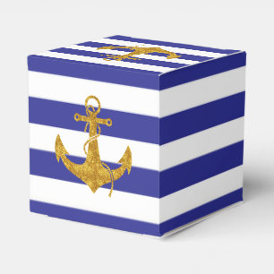 Gold Anchor on Blue Stripes Favor Boxes