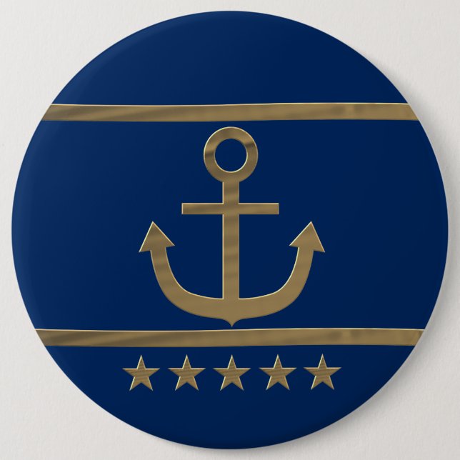 gold anchor on navy blue background button (Front)
