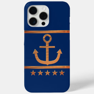gold anchor on navy blue background iPhone 15 pro max case