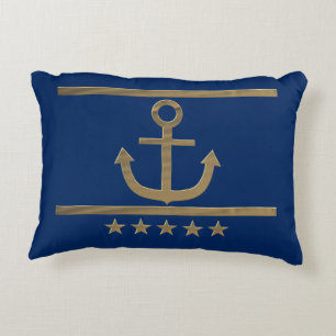 gold anchor on navy blue background decorative pillow