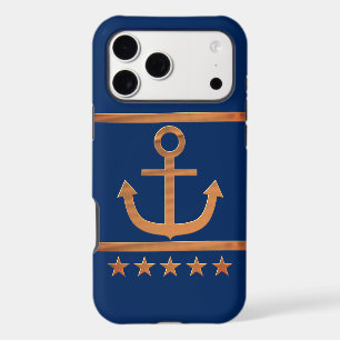 gold anchor on navy blue background iPhone 17 pro max case