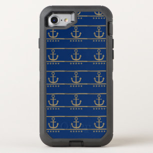 gold anchor on navy blue background OtterBox defender iPhone SE/8/7 case