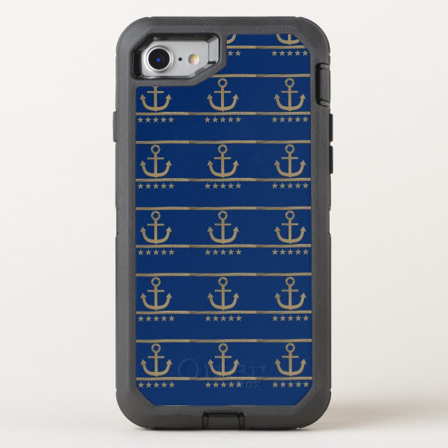gold anchor on navy blue background otterbox iPhone case (Back)
