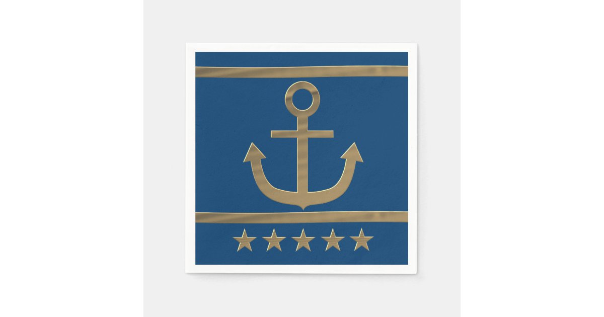 gold anchor on navy blue background paper napkins Zazzle
