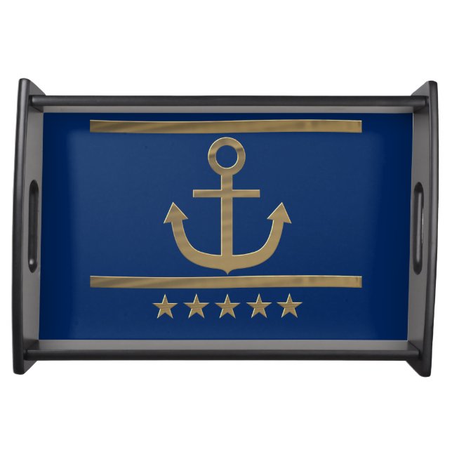 gold anchor on navy blue background serving tray (Front)