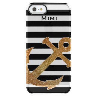 Gold Anchor on Stripes Clear iPhone 5S Case