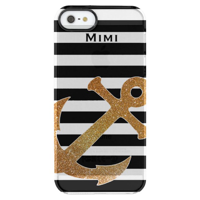Gold Anchor on Stripes Clear iPhone 5S Case (Back)
