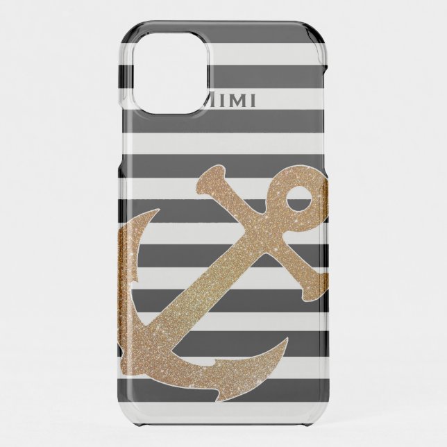 Gold Anchor on Stripes Clear iPhone 7 Case (Back)