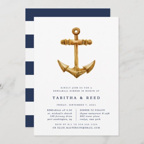 Gold Anchor  Rehearsal Dinner Invitation