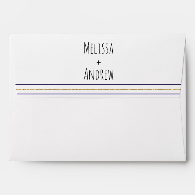 Gold anchor & stripes navy blue nautical wedding envelope (Back (Top Flap))