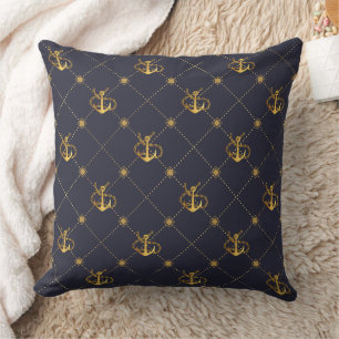 Gold Anchor Throw Pillow
