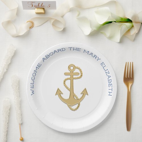 Gold Anchor Welcome Aboard Custom Paper Plates