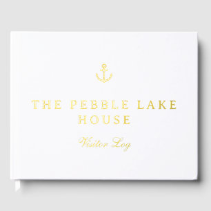 Gold Anchor White Nautical Visitor Log Foil Guest Book