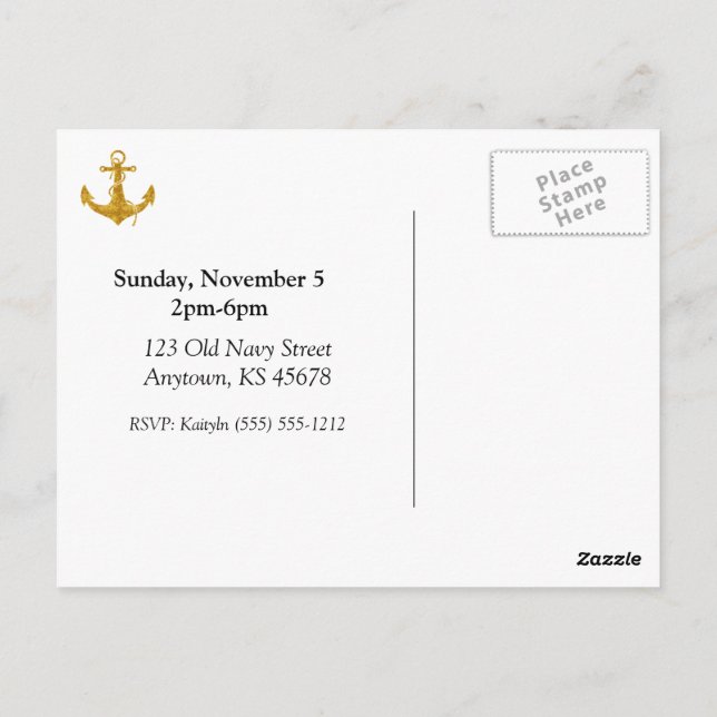 Gold Anchor with Blue Stripes Birthday Postcard (Back)