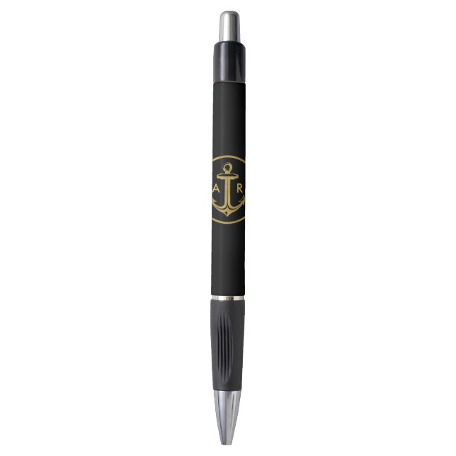 Gold anchor with initials | Nautical Gifts Pen (Front Vertical)