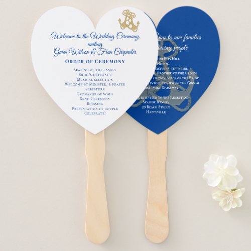 Gold Anchors Heart_Shaped Wedding Fan Program