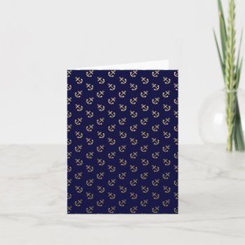 Gold Anchors Navy Blue Background Pattern Card by GraphicsByMimi at Zazzle