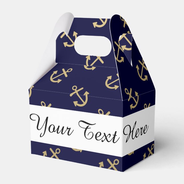 Gold Anchors Navy Blue Background Pattern Favor Boxes (Front Side)