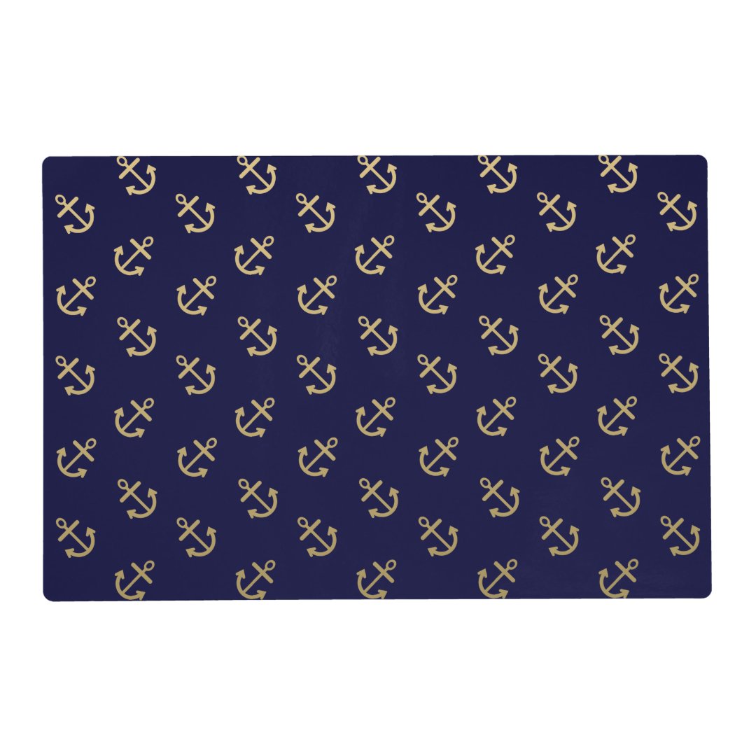 Gold Anchors Navy Blue Background Pattern Placemat Zazzle