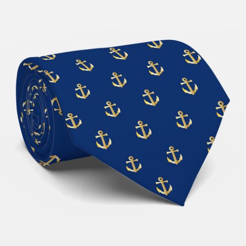 Gold Anchors on Dark Blue Neck Tie