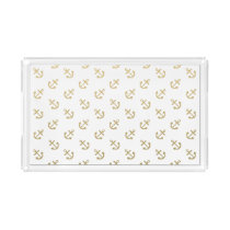 Gold Anchors White Background Pattern Acrylic Tray