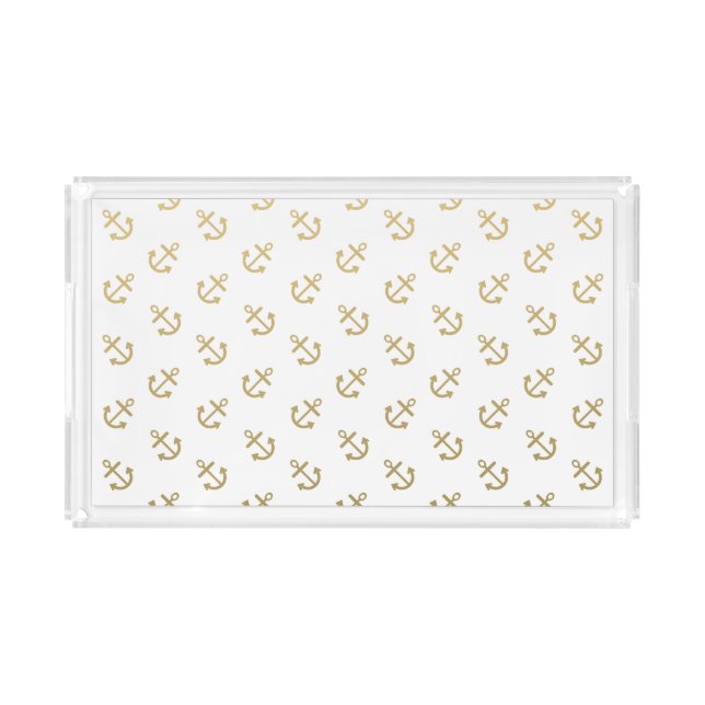 Gold Anchors White Background Pattern Acrylic Tray (Front)